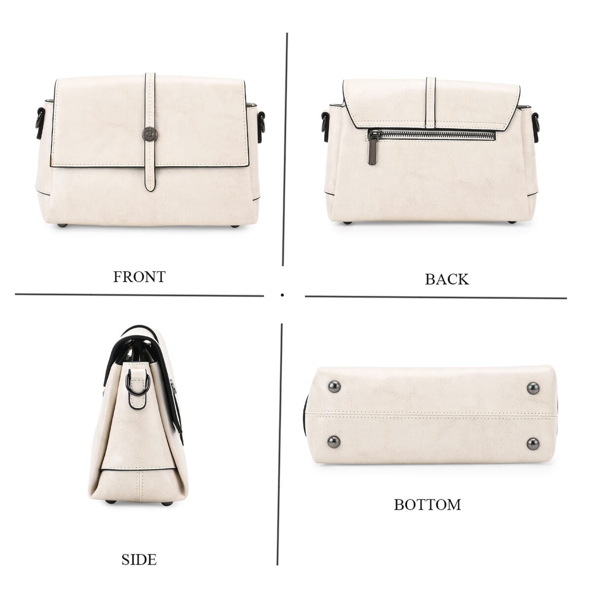Closeout Deal White Genuine Leather Flap Over Crossbody Bag with 2 Shoulder Strap image number 3