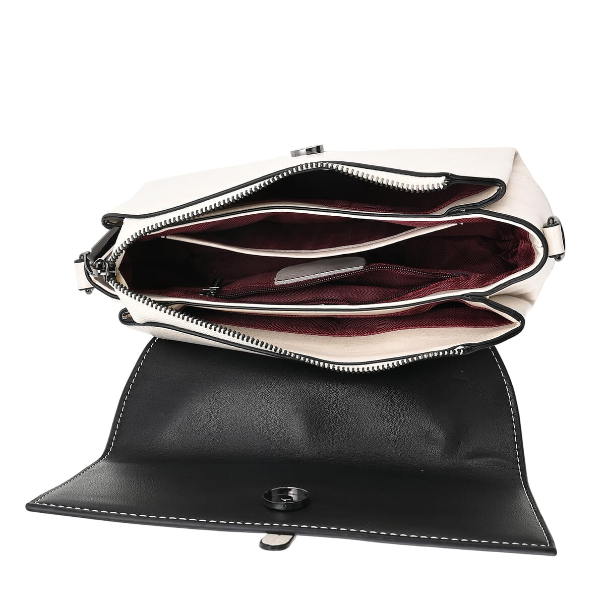 Closeout Deal White Genuine Leather Flap Over Crossbody Bag with 2 Shoulder Strap image number 5