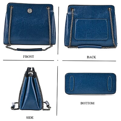 Closeout Deal Blue Genuine Leather Crossbody Bag with Chain Shoulder Strap