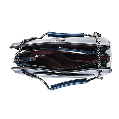 Closeout Deal Blue Genuine Leather Crossbody Bag with Chain Shoulder Strap