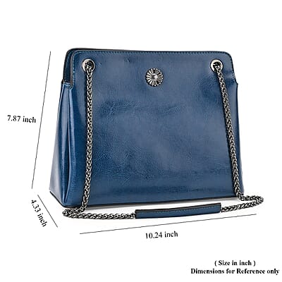 Closeout Deal Blue Genuine Leather Crossbody Bag with Chain Shoulder Strap