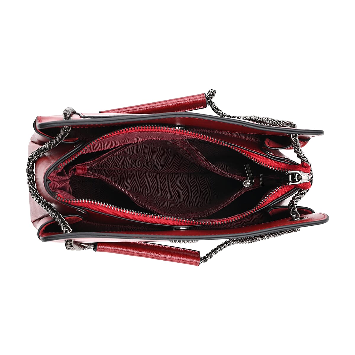 Closeout Deal Burgundy Genuine Leather Crossbody Bag with Chain Shoulder Strap image number 4