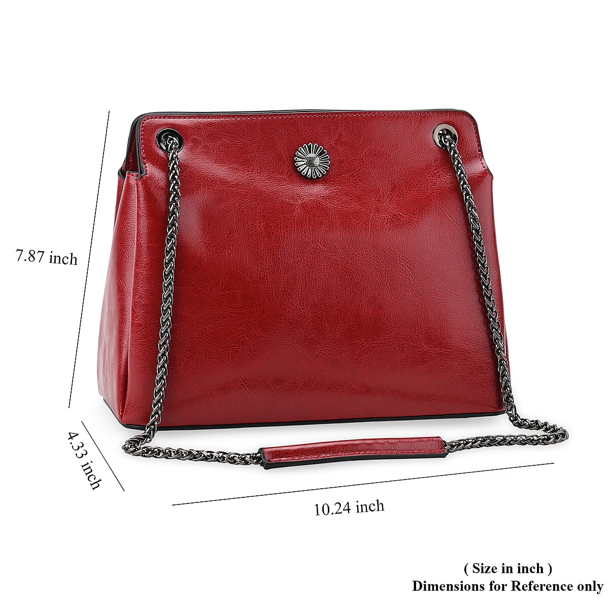 Closeout Deal Burgundy Genuine Leather Crossbody Bag with Chain Shoulder Strap image number 6