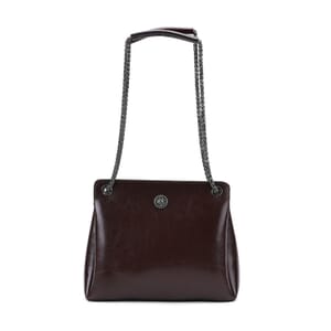 Closeout Deal Coffee Genuine Leather Crossbody Bag with Chain Shoulder Strap