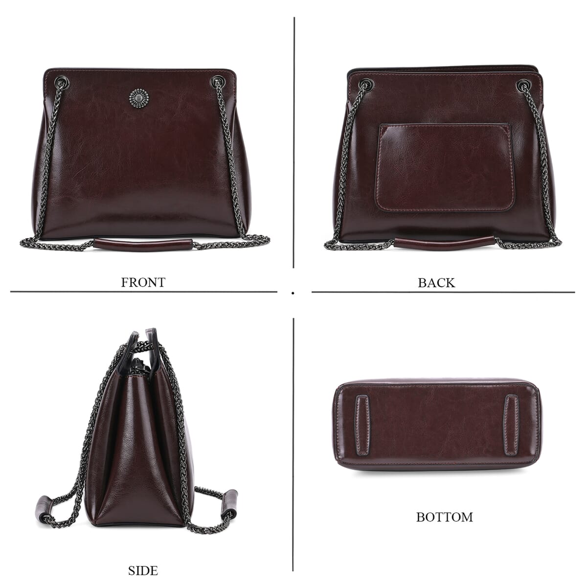 Closeout Deal Coffee Genuine Leather Crossbody Bag with Chain Shoulder Strap image number 3
