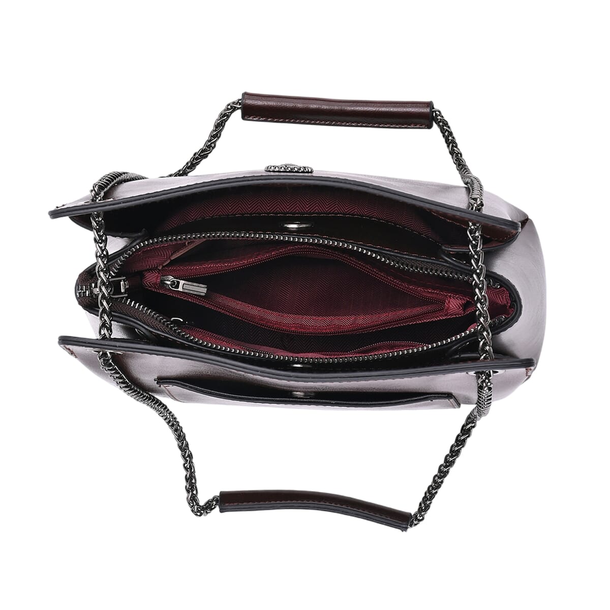 Closeout Deal Coffee Genuine Leather Crossbody Bag with Chain Shoulder Strap image number 4