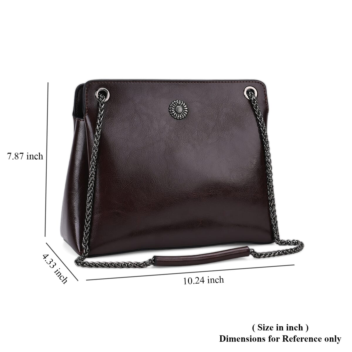 Closeout Deal Coffee Genuine Leather Crossbody Bag with Chain Shoulder Strap image number 6