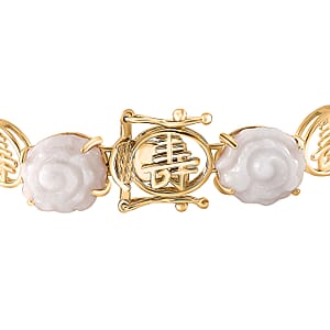 Natural Jade Carved 34.65 ctw Floral Bracelet in 18K Vermeil Yellow Gold Over Sterling Silver (7.50 In)