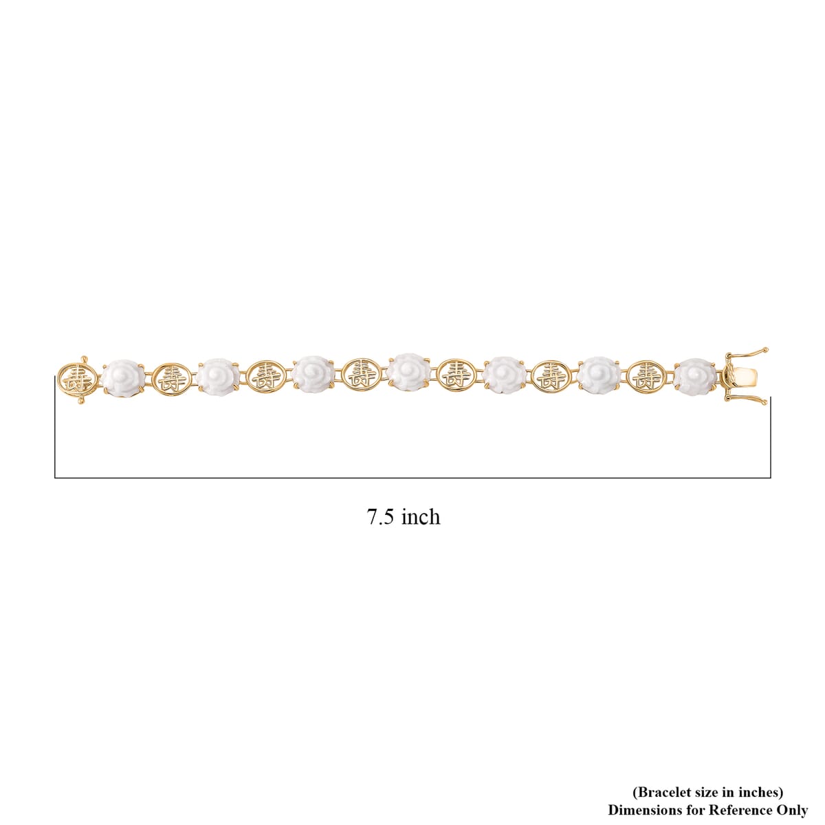 Natural Jade Carved 34.65 ctw Floral Bracelet in 18K Vermeil Yellow Gold Over Sterling Silver (7.50 In) image number 4