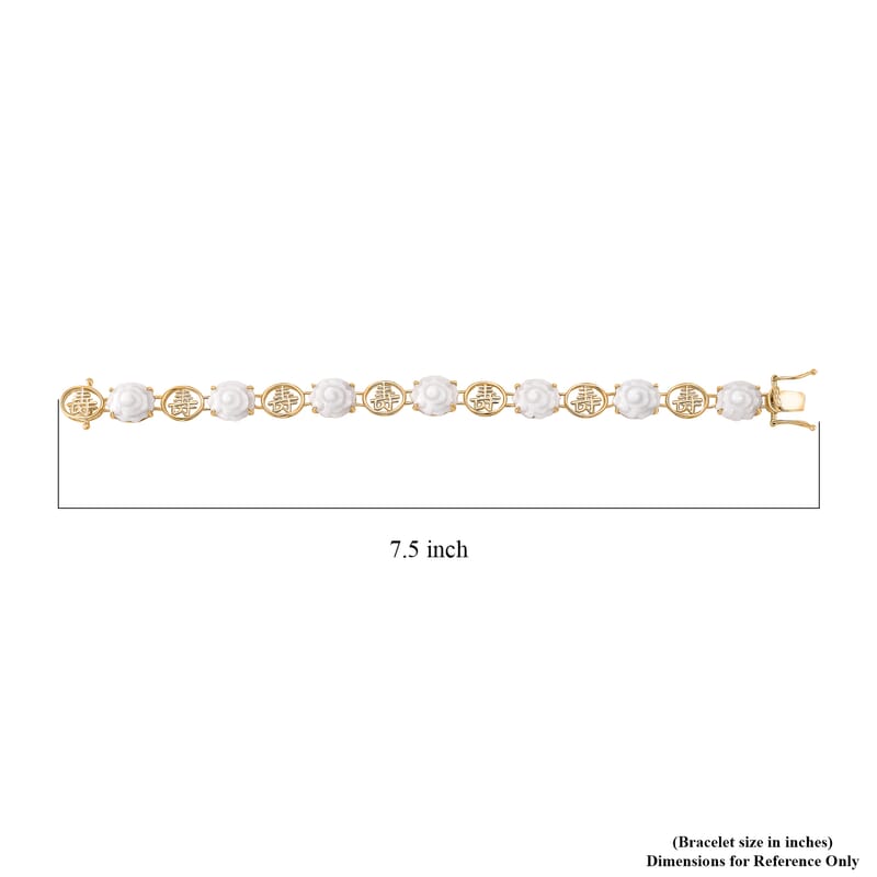Natural Jade Carved 34.65 ctw Floral Bracelet in 18K Vermeil Yellow Gold Over Sterling Silver (7.50 In)