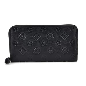 Black Flower Embossed Genuine Leather Wallet
