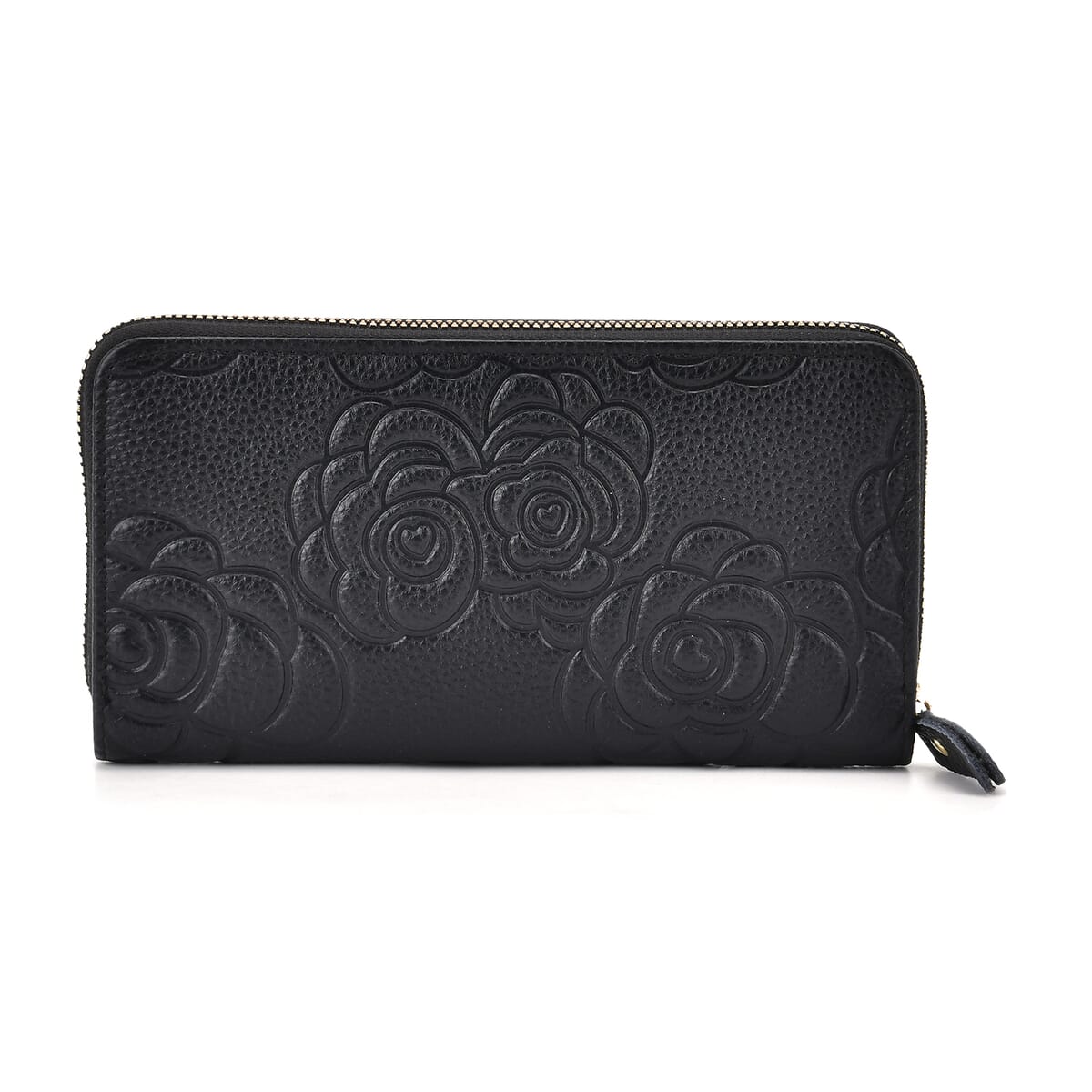 Black Rose Embossed Genuine Leather Wallet image number 3