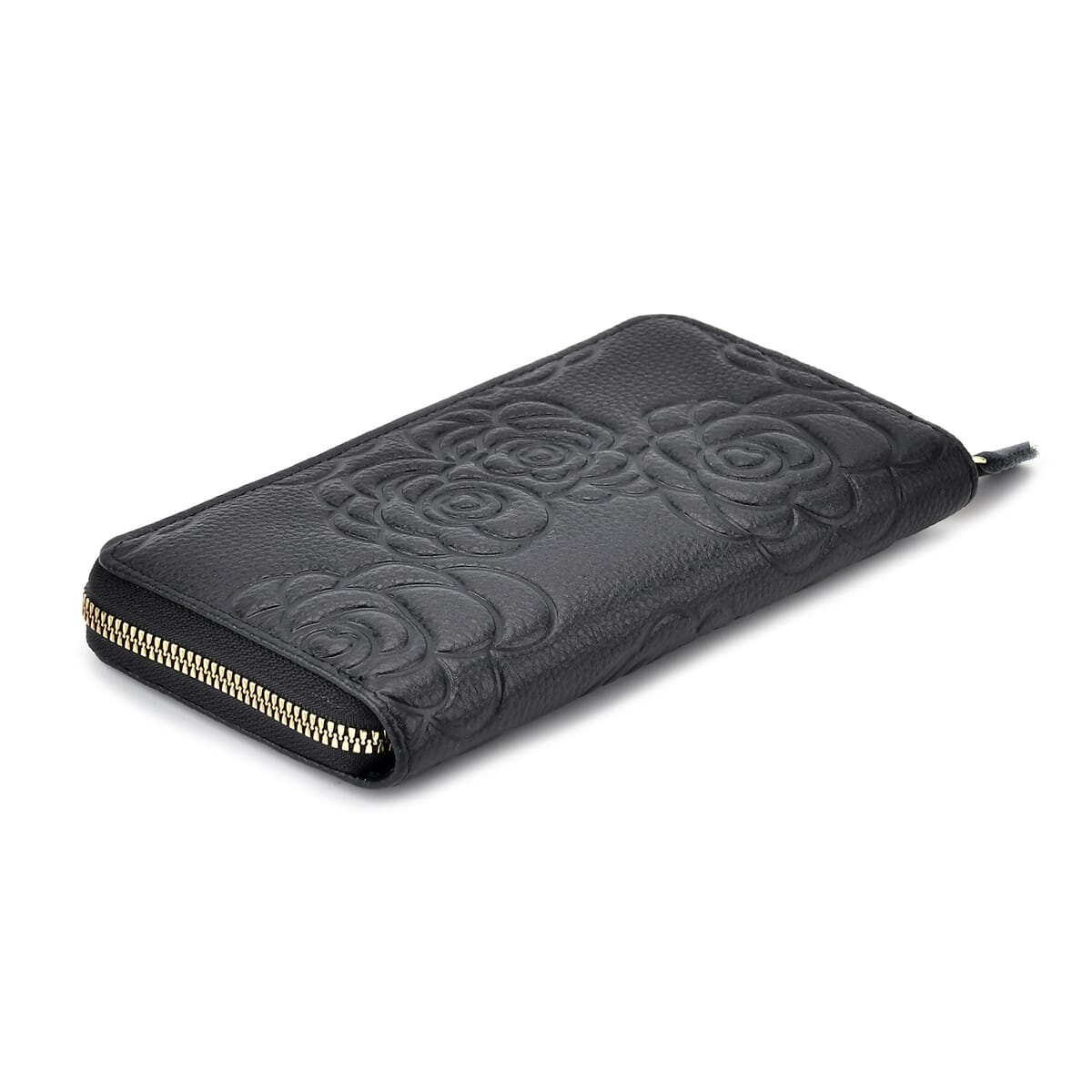 Black Rose Embossed Genuine Leather Wallet image number 4