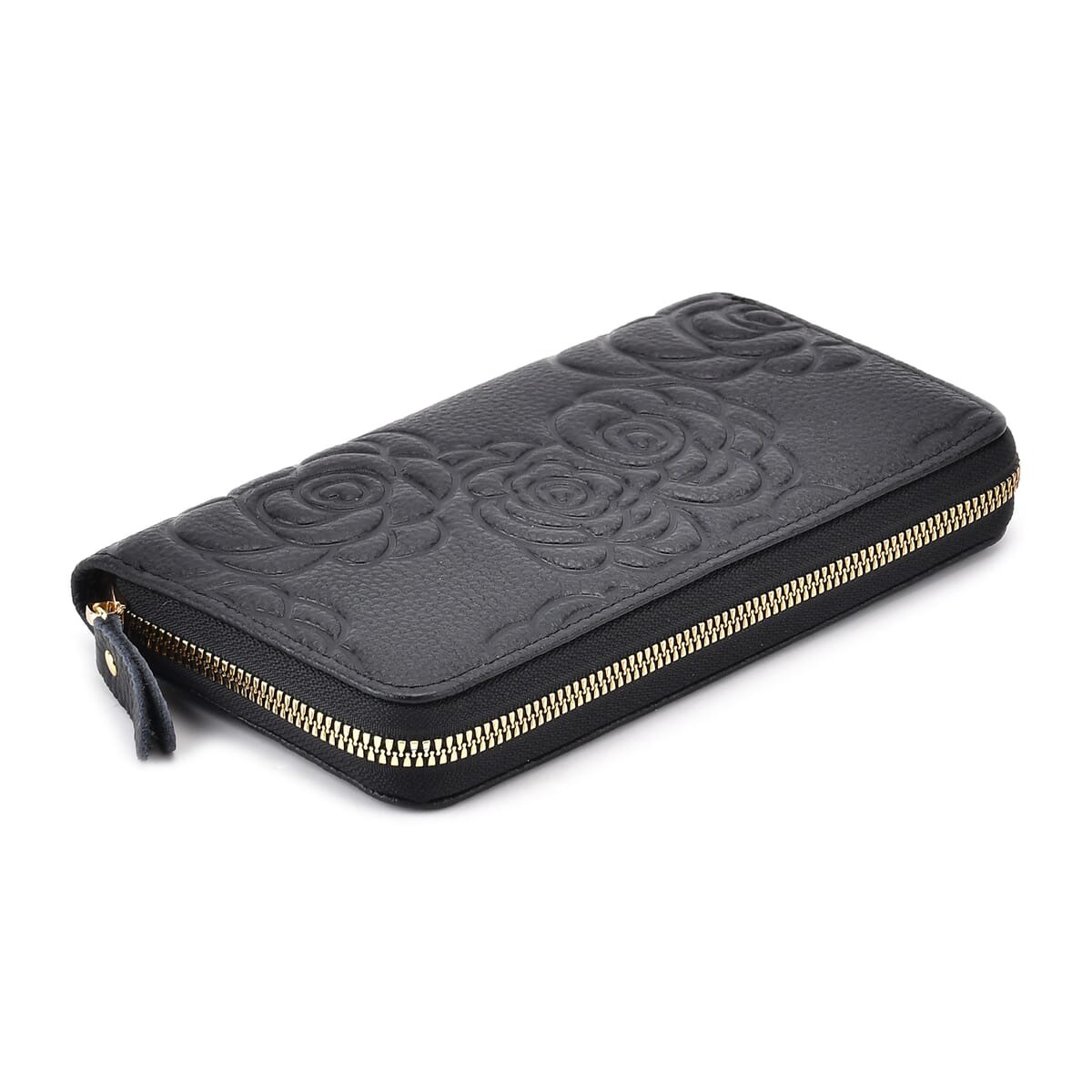 Black Rose Embossed Genuine Leather Wallet image number 5