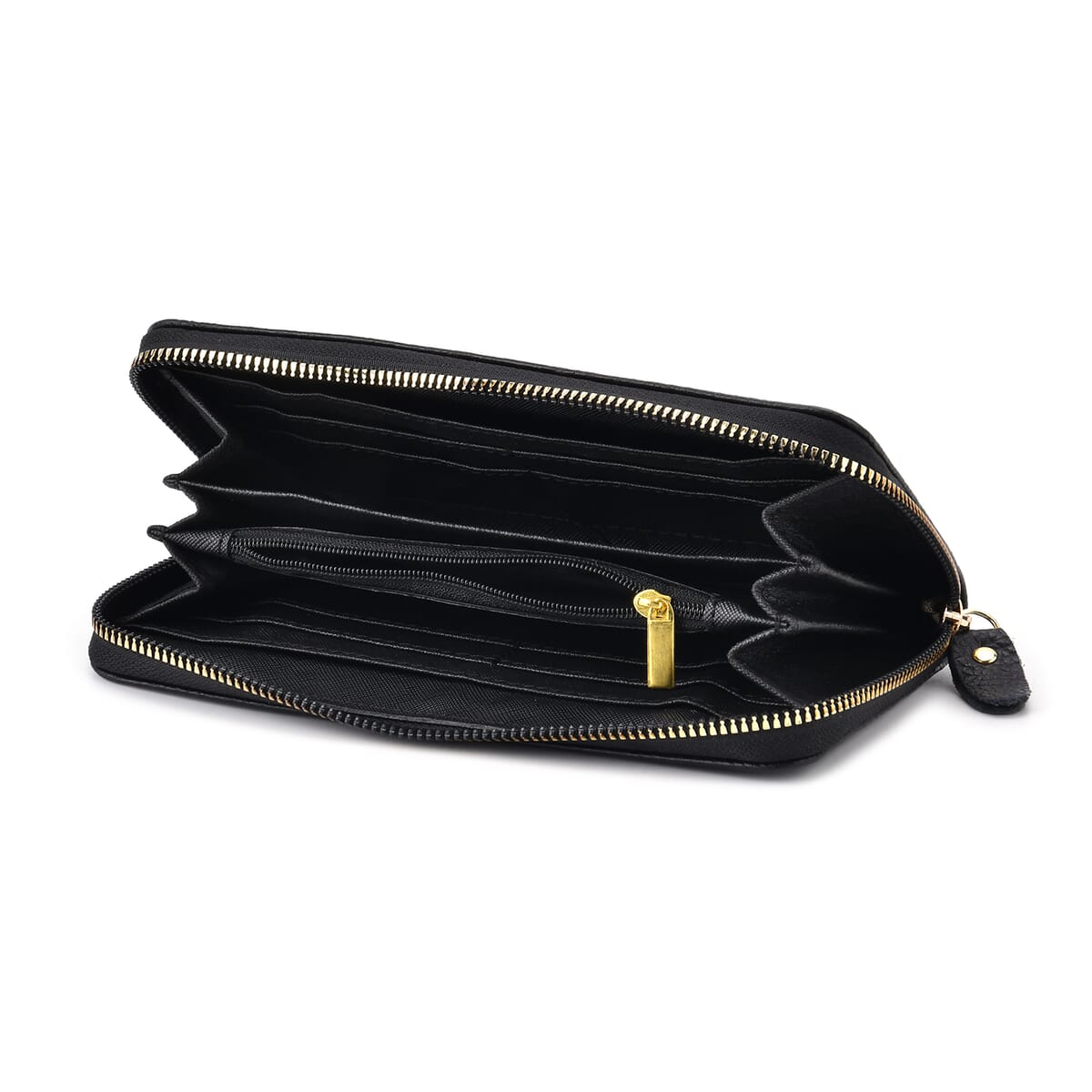 Black Rose Embossed Genuine Leather Wallet image number 6