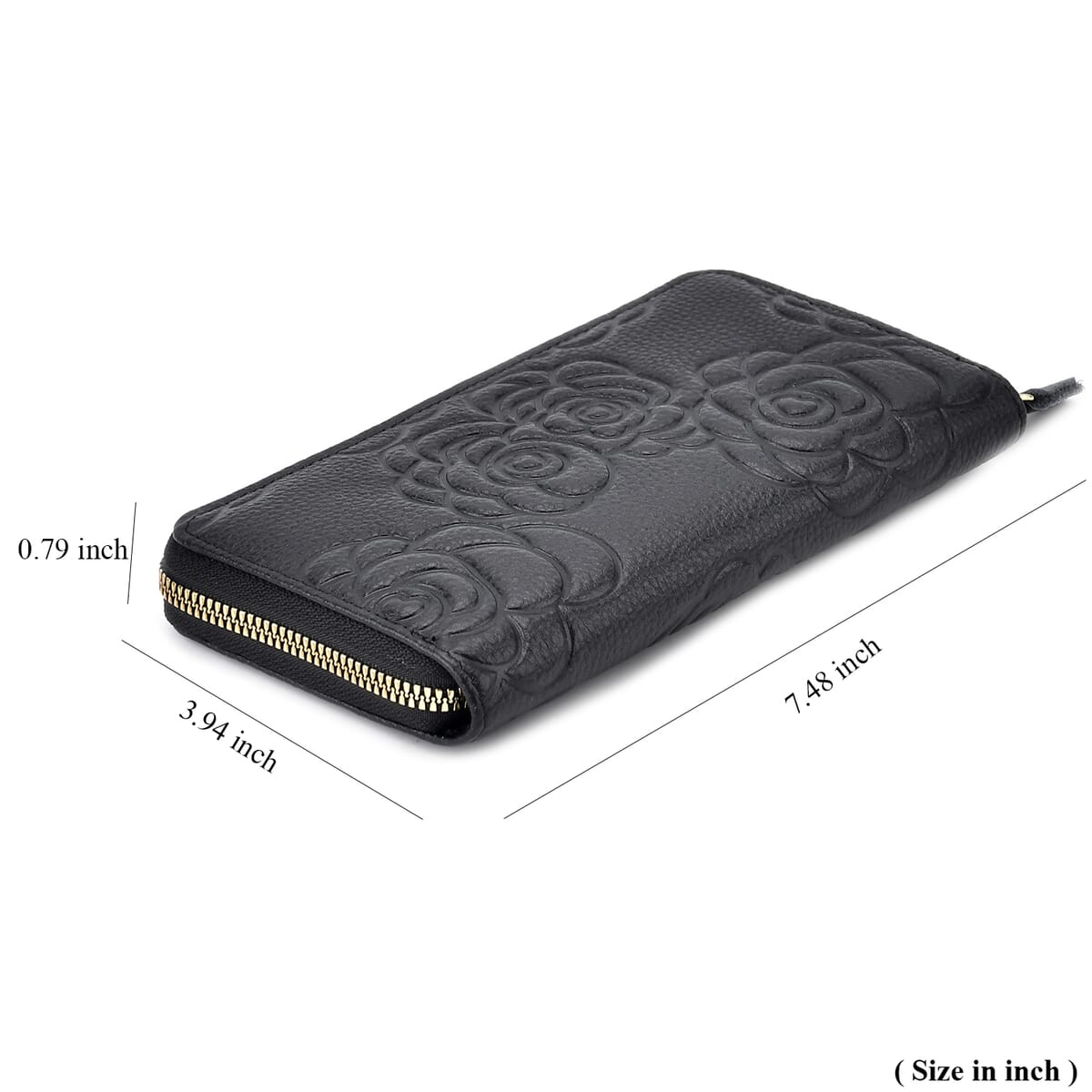 Black Rose Embossed Genuine Leather Wallet image number 8