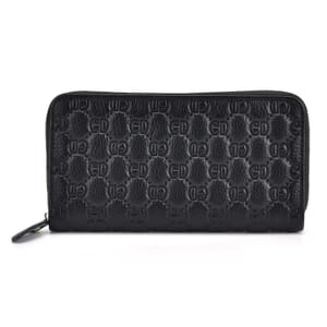Black GD Letter Embossed Genuine Leather Wallet