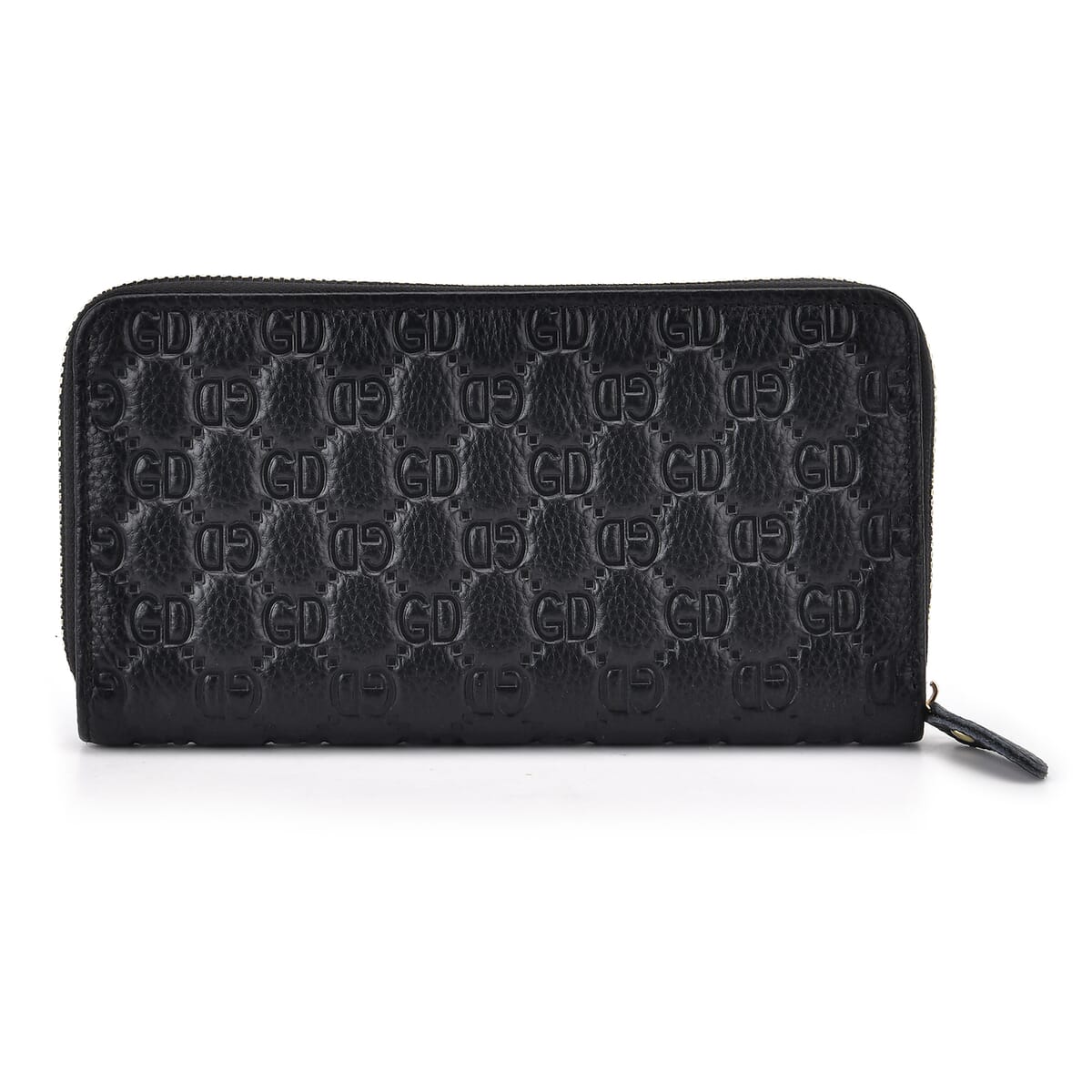 Black GD Letter Embossed Genuine Leather Wallet image number 3