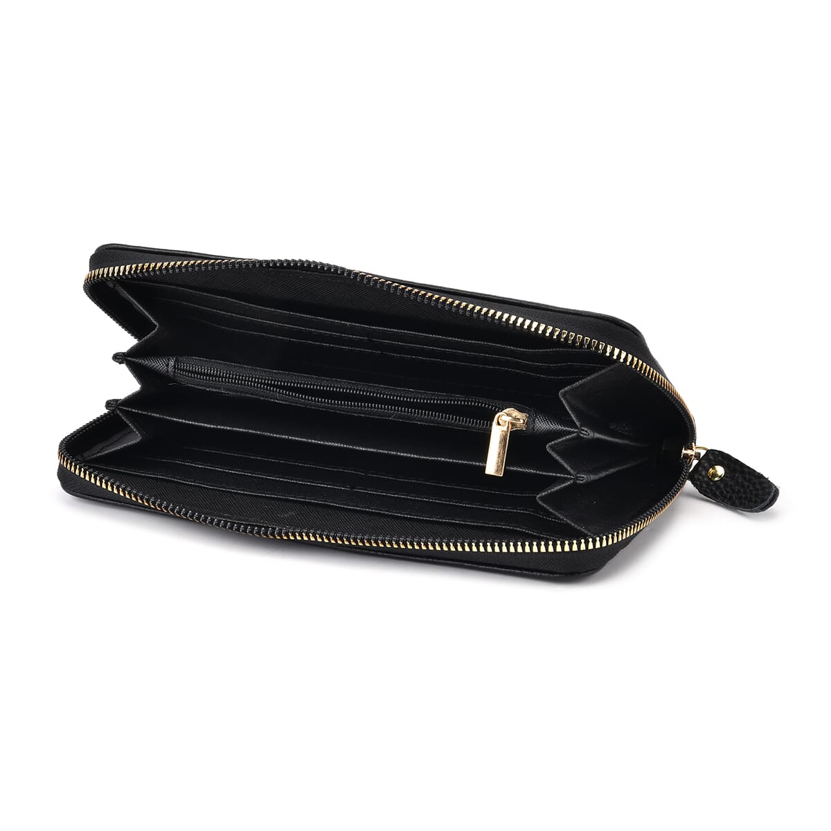Black GD Letter Embossed Genuine Leather Wallet image number 6