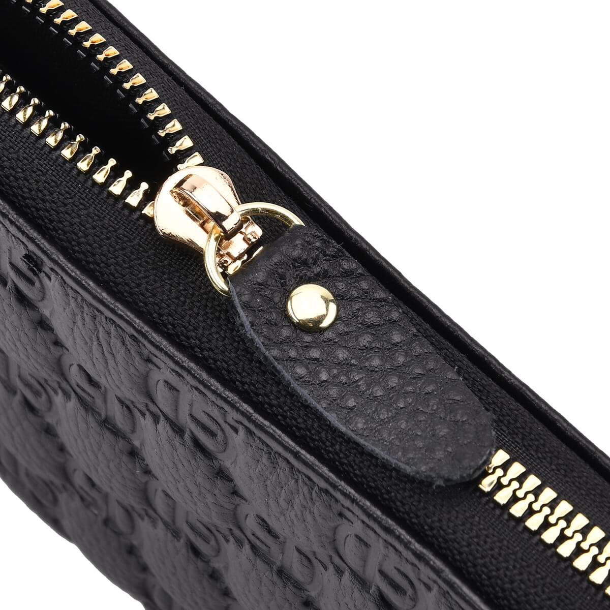 Black GD Letter Embossed Genuine Leather Wallet image number 7