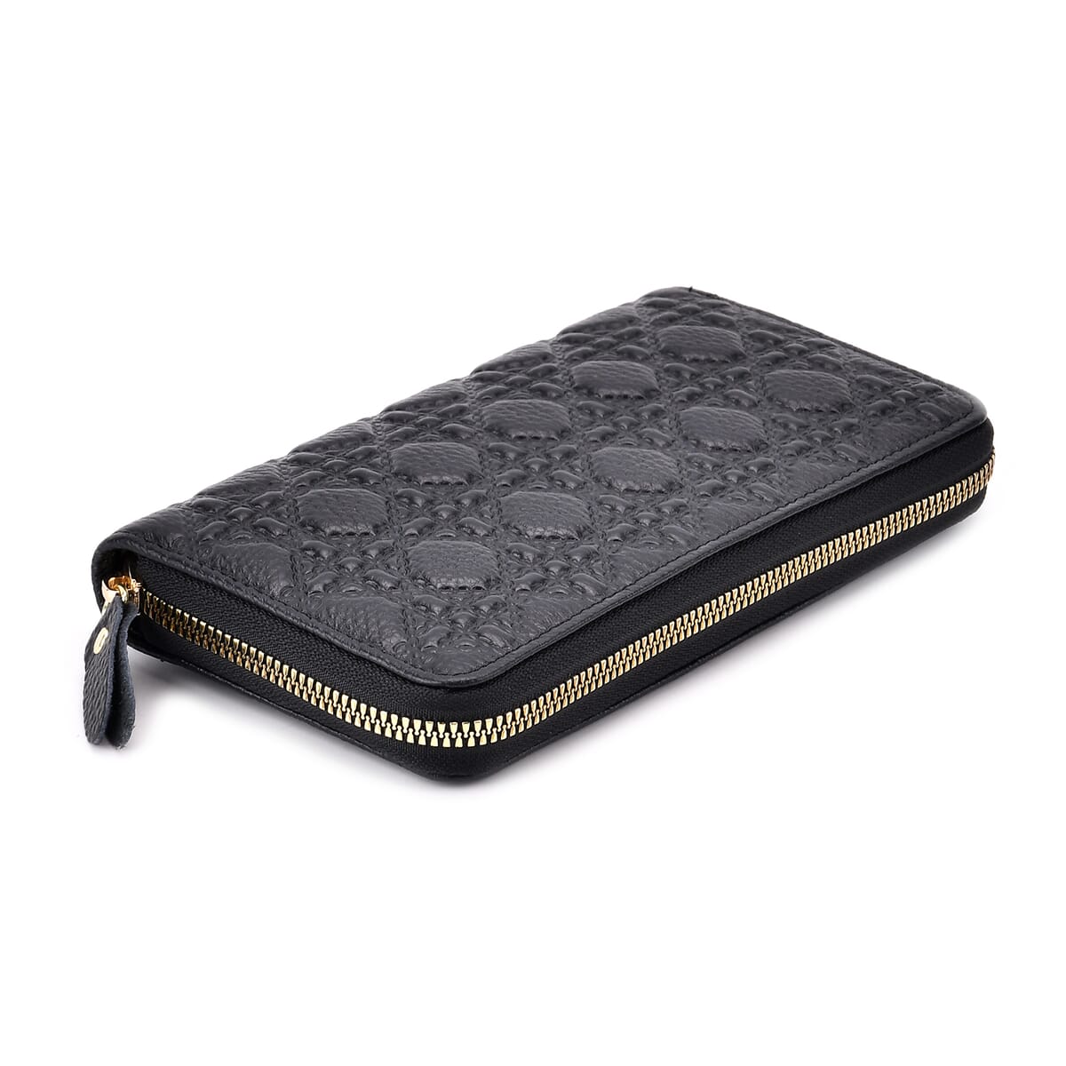 Black Geometric Embossed Genuine Leather Wallet image number 5