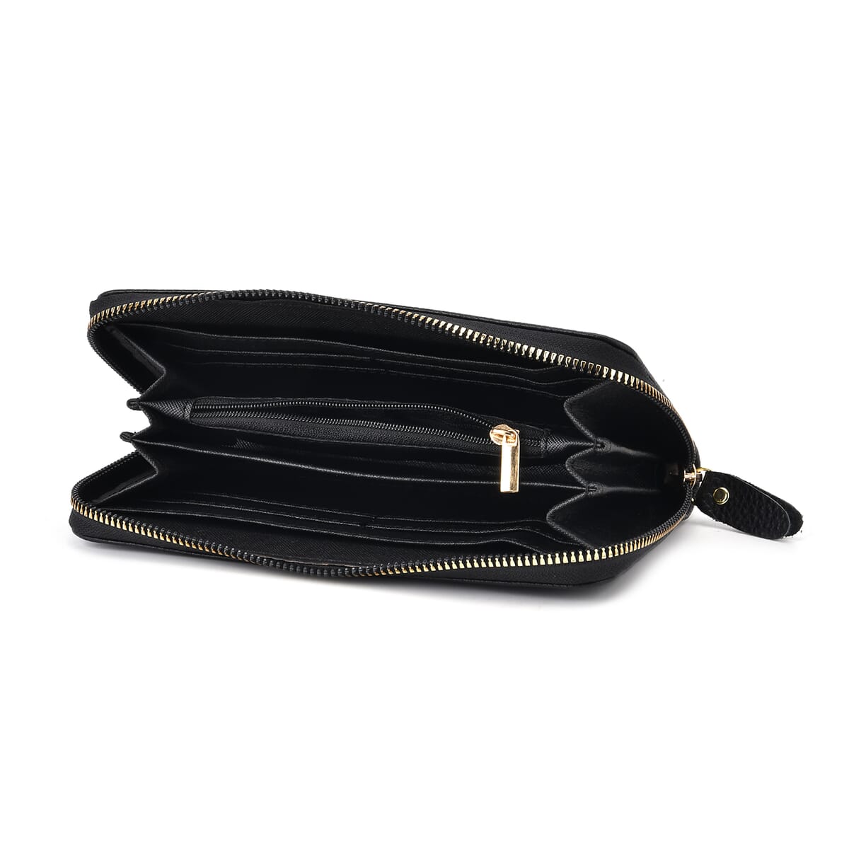 Black Geometric Embossed Genuine Leather Wallet image number 6