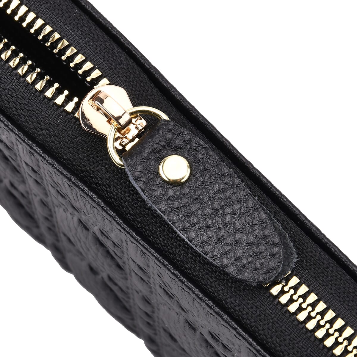 Black Geometric Embossed Genuine Leather Wallet image number 7