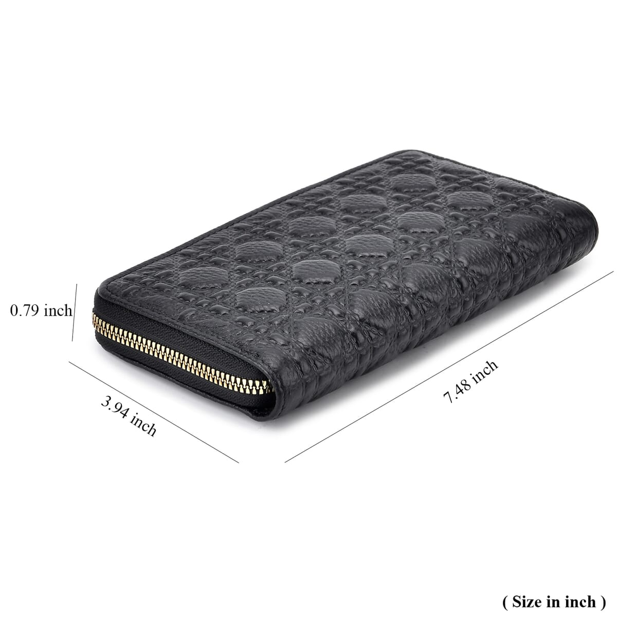 Black Geometric Embossed Genuine Leather Wallet image number 8