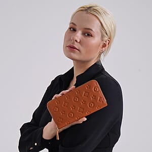 Tan Flower Embossed Genuine Leather Wallet