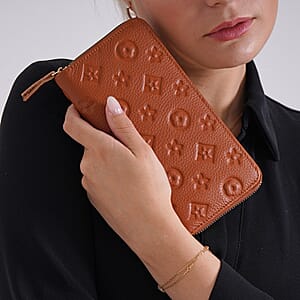 Tan Flower Embossed Genuine Leather Wallet