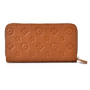 Tan Flower Embossed Genuine Leather Wallet