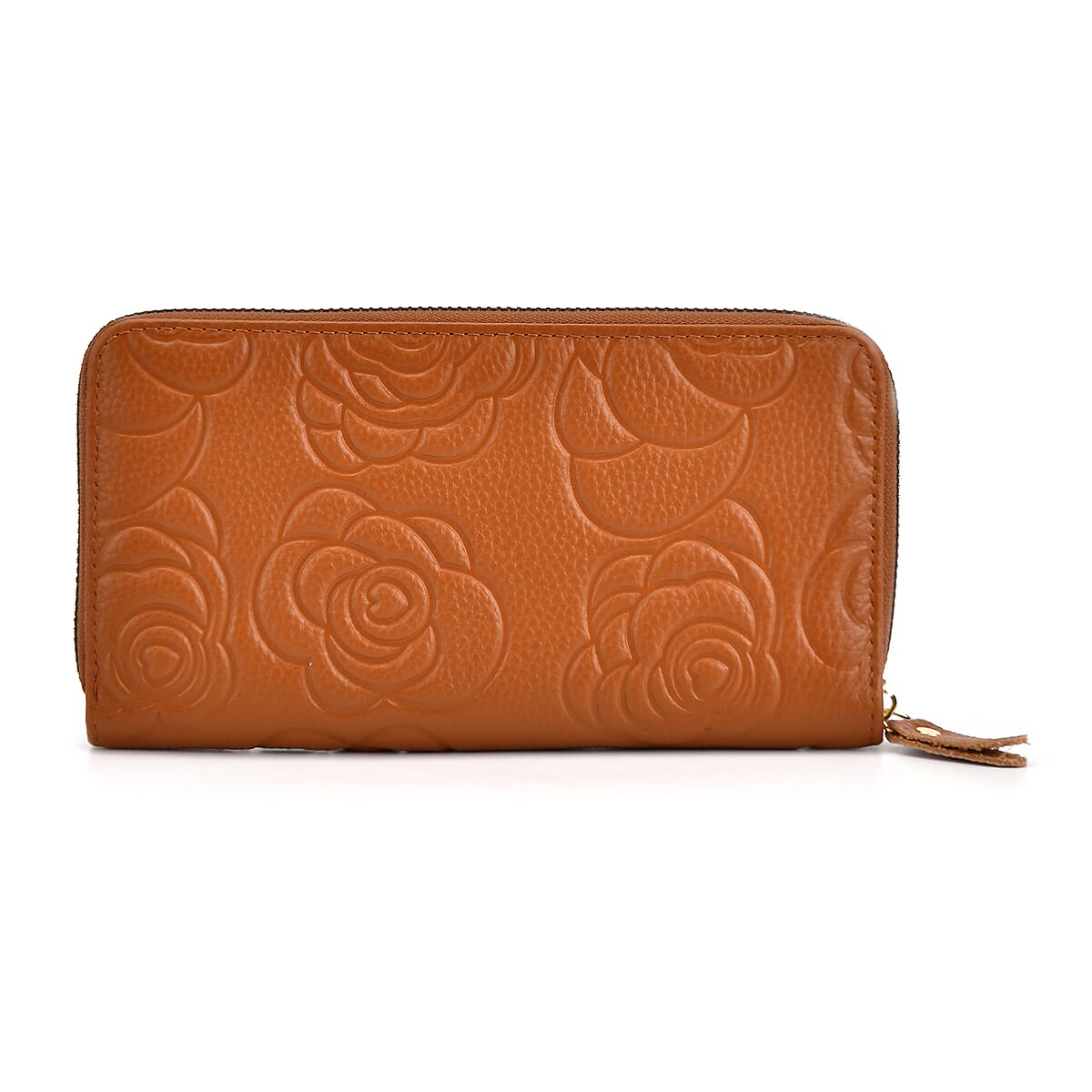 Tan Rose Embossed Genuine Leather Wallet  image number 3