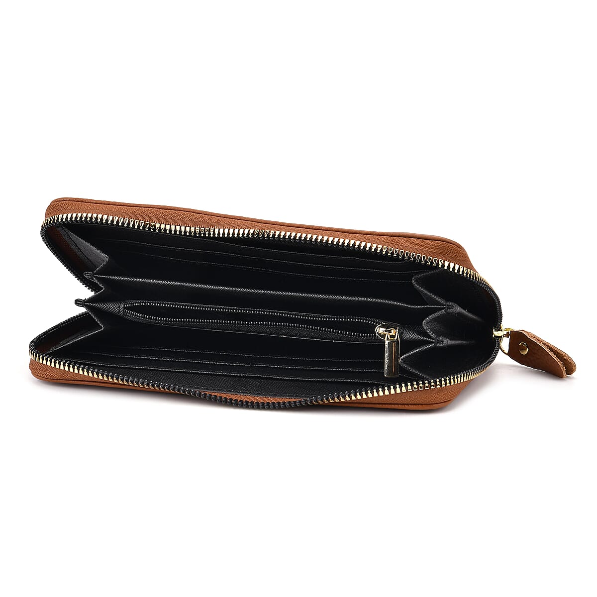 Tan Rose Embossed Genuine Leather Wallet  image number 6
