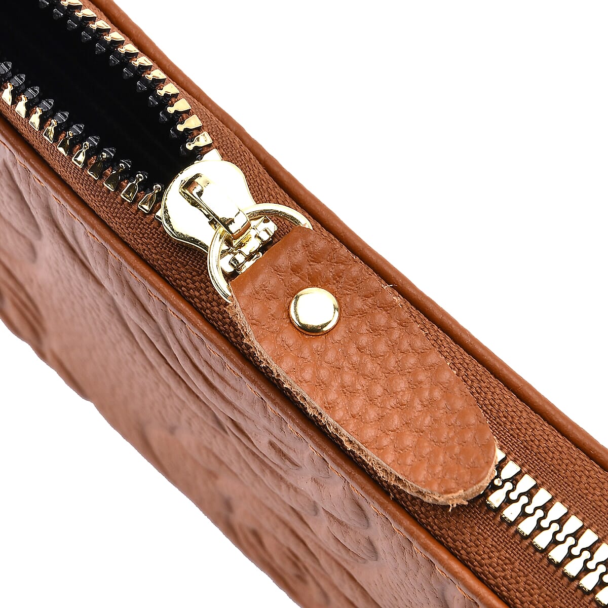 Tan Rose Embossed Genuine Leather Wallet  image number 7