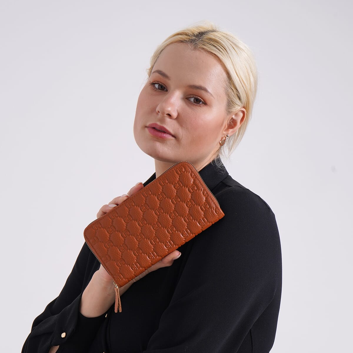 Tan GD Letter Embossed Genuine Leather Wallet image number 1