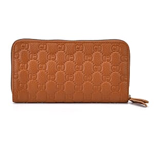 Tan GD Letter Embossed Genuine Leather Wallet