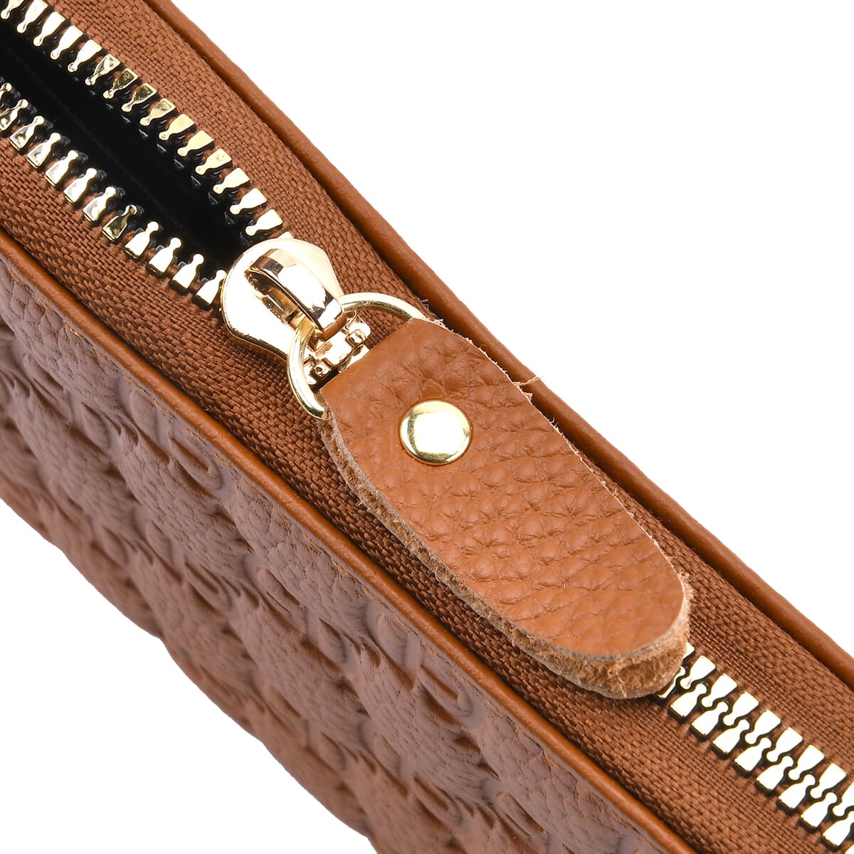 Tan GD Letter Embossed Genuine Leather Wallet image number 7