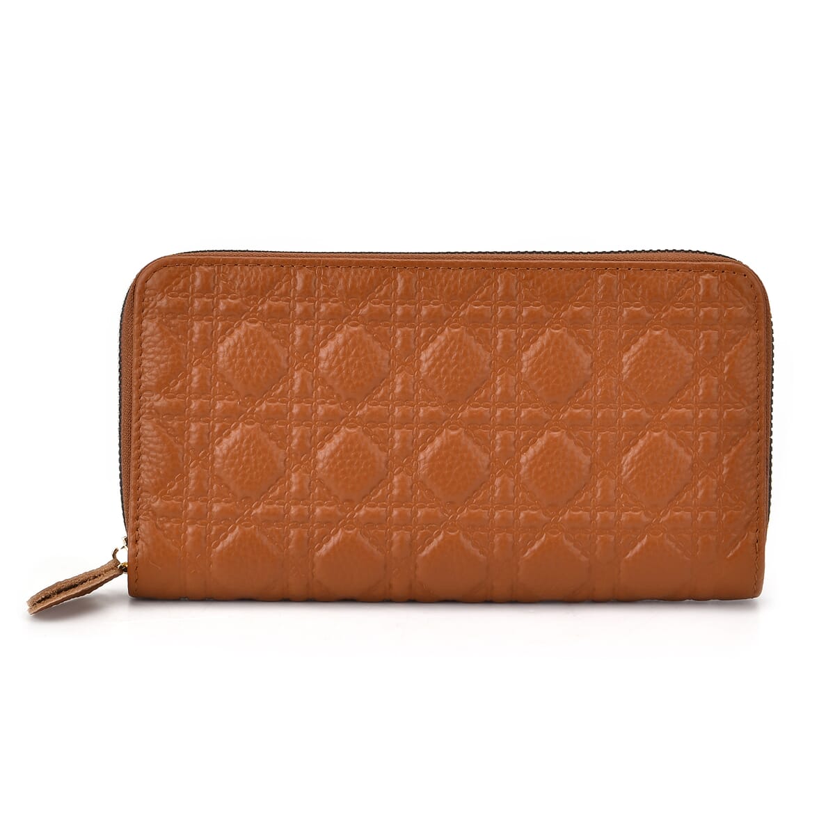 Tan Geometric Embossed Genuine Leather Wallet image number 0