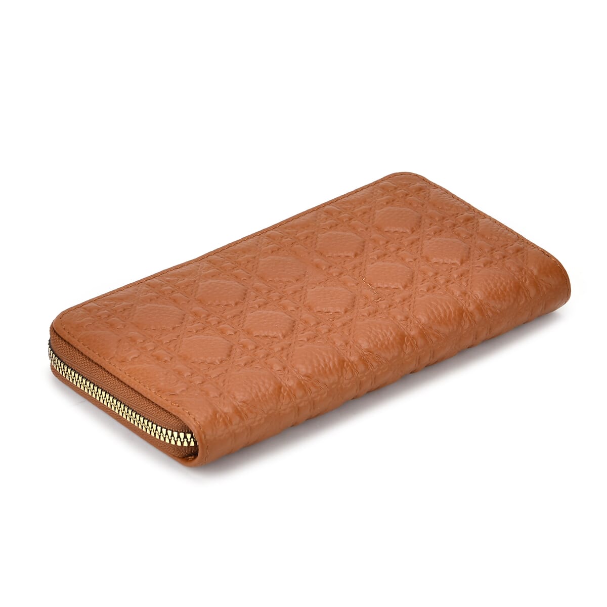 Tan Geometric Embossed Genuine Leather Wallet image number 4