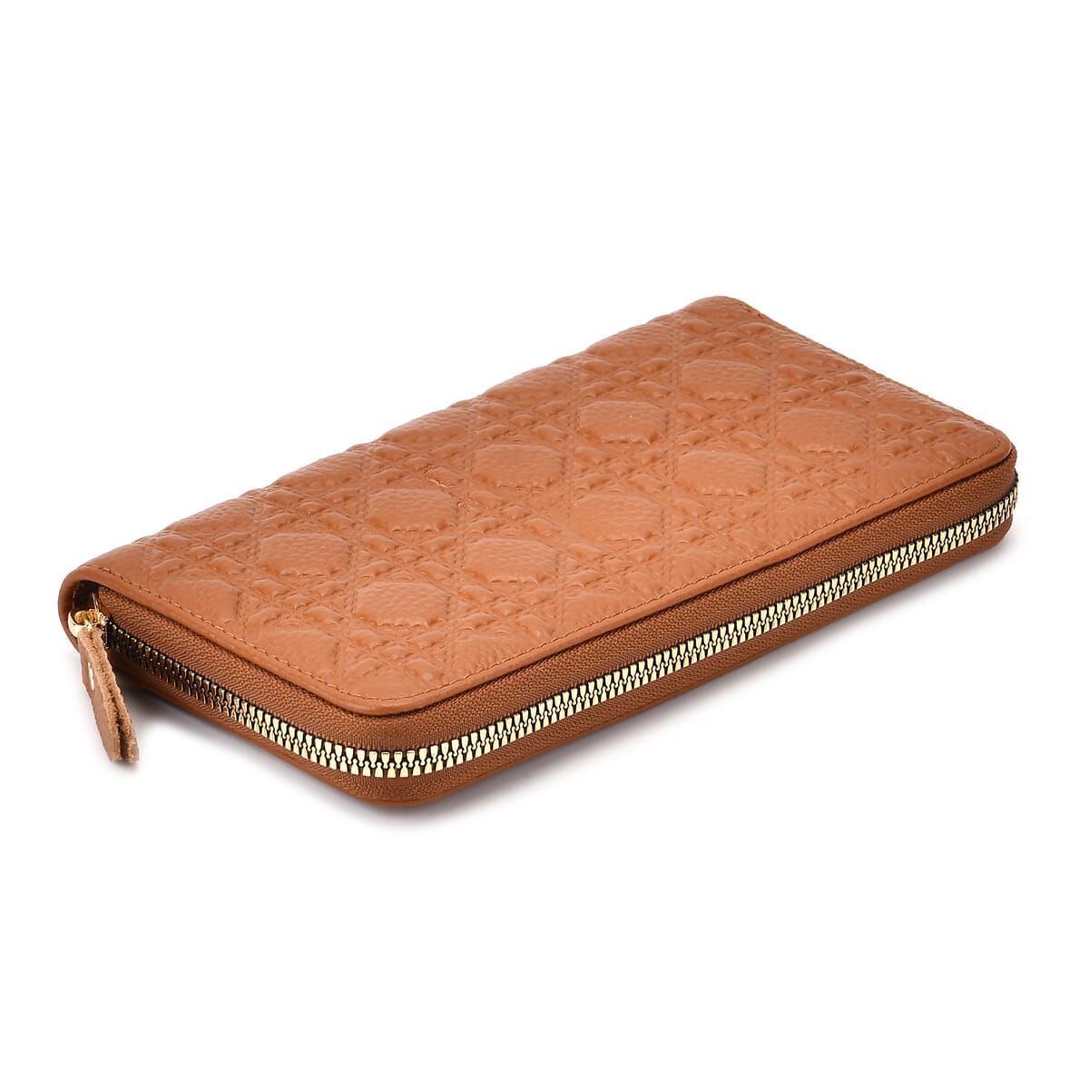 Tan Geometric Embossed Genuine Leather Wallet image number 5