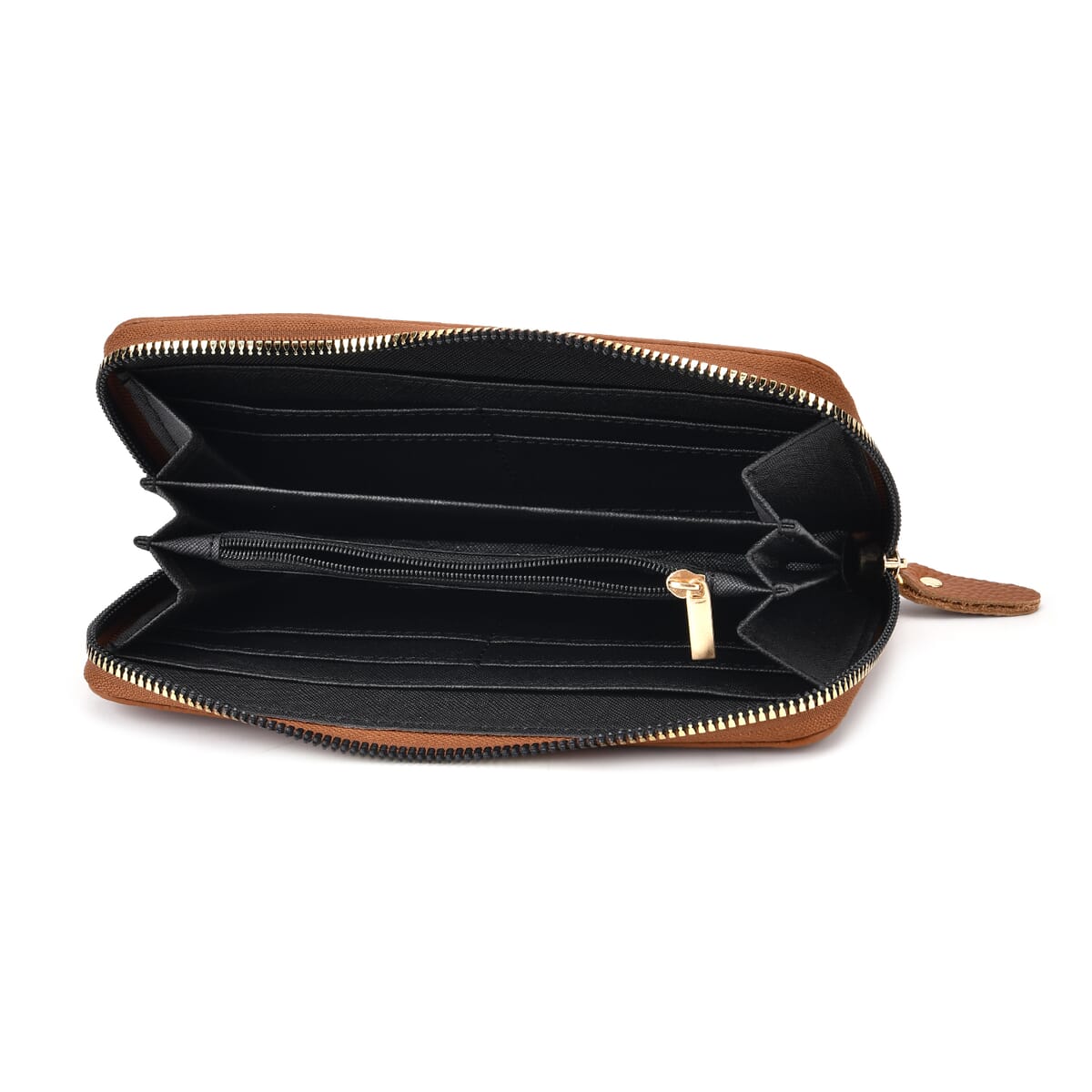 Tan Geometric Embossed Genuine Leather Wallet image number 6