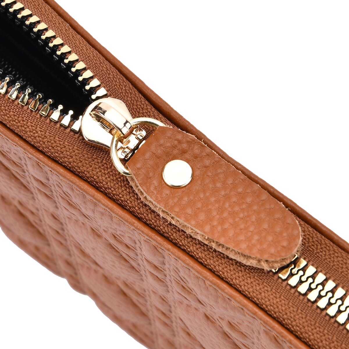 Tan Geometric Embossed Genuine Leather Wallet image number 7