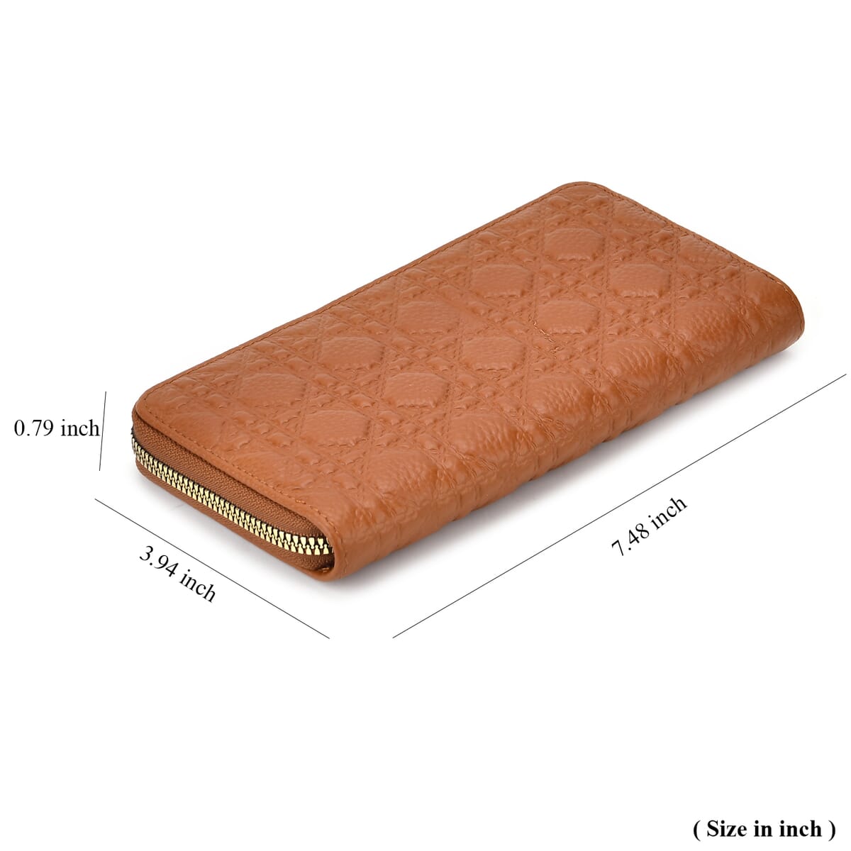 Tan Geometric Embossed Genuine Leather Wallet image number 8