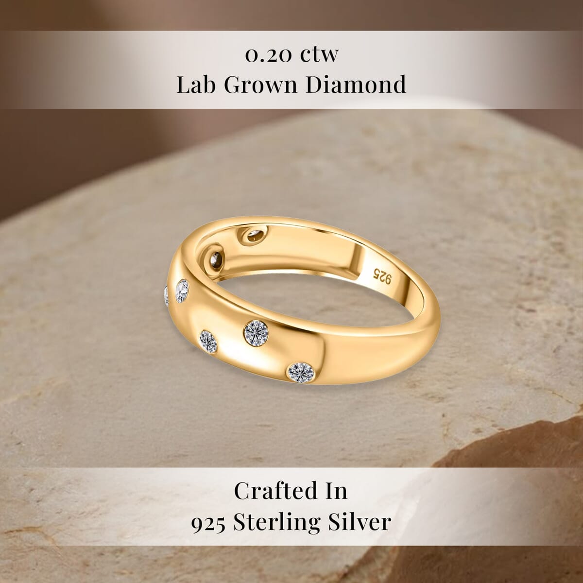 Luxuriant Lab Grown Diamond SI 0.20 ctw Band Ring in 18K Vermeil Yellow Gold Over Sterling Silver (Size 8.0) image number 2