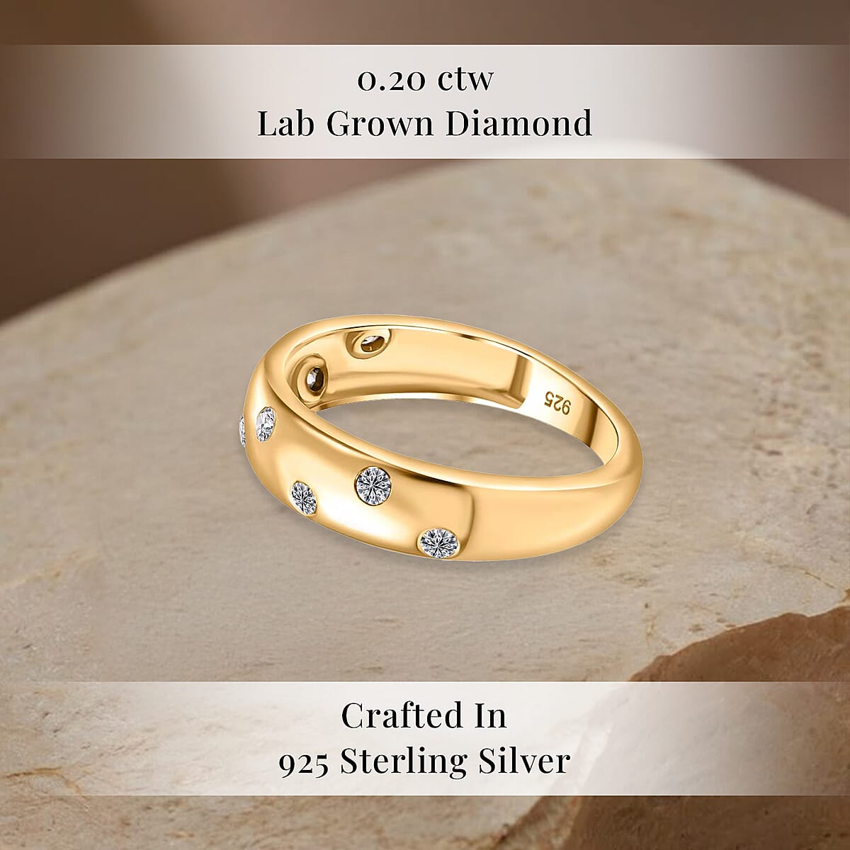 Luxuriant Lab Grown Diamond SI 0.20 ctw Band Ring in 18K Vermeil Yellow Gold Over Sterling Silver (Size 9.0) image number 2