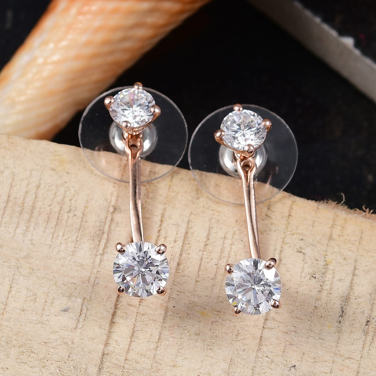 Simulated Diamond Interchangeable Earrings in 18K Rose Gold Over Sterling Silver image number 1