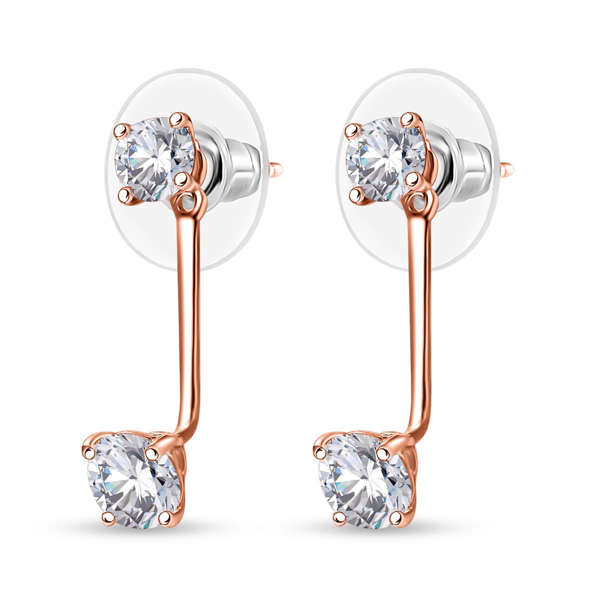 Simulated Diamond Interchangeable Earrings in 18K Rose Gold Over Sterling Silver image number 3