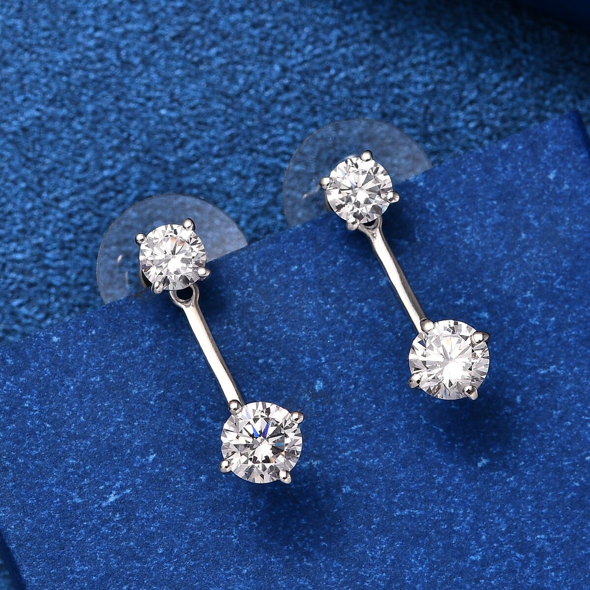 White Zirconia Solitaire Stud Earrings in Sterling Silver image number 1