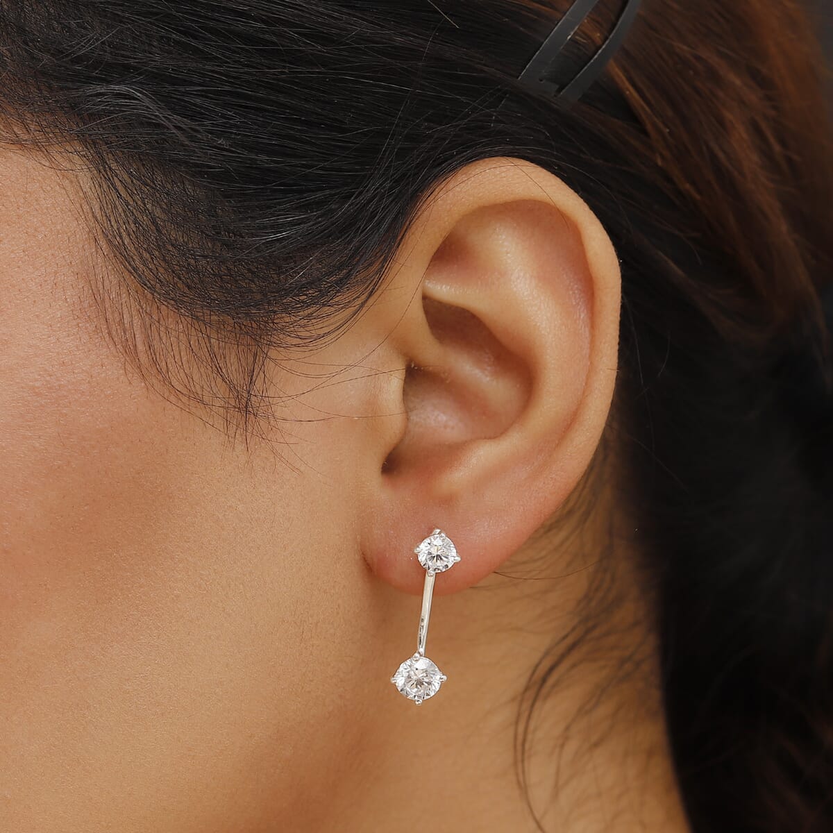 White Zirconia Solitaire Stud Earrings in Sterling Silver image number 2