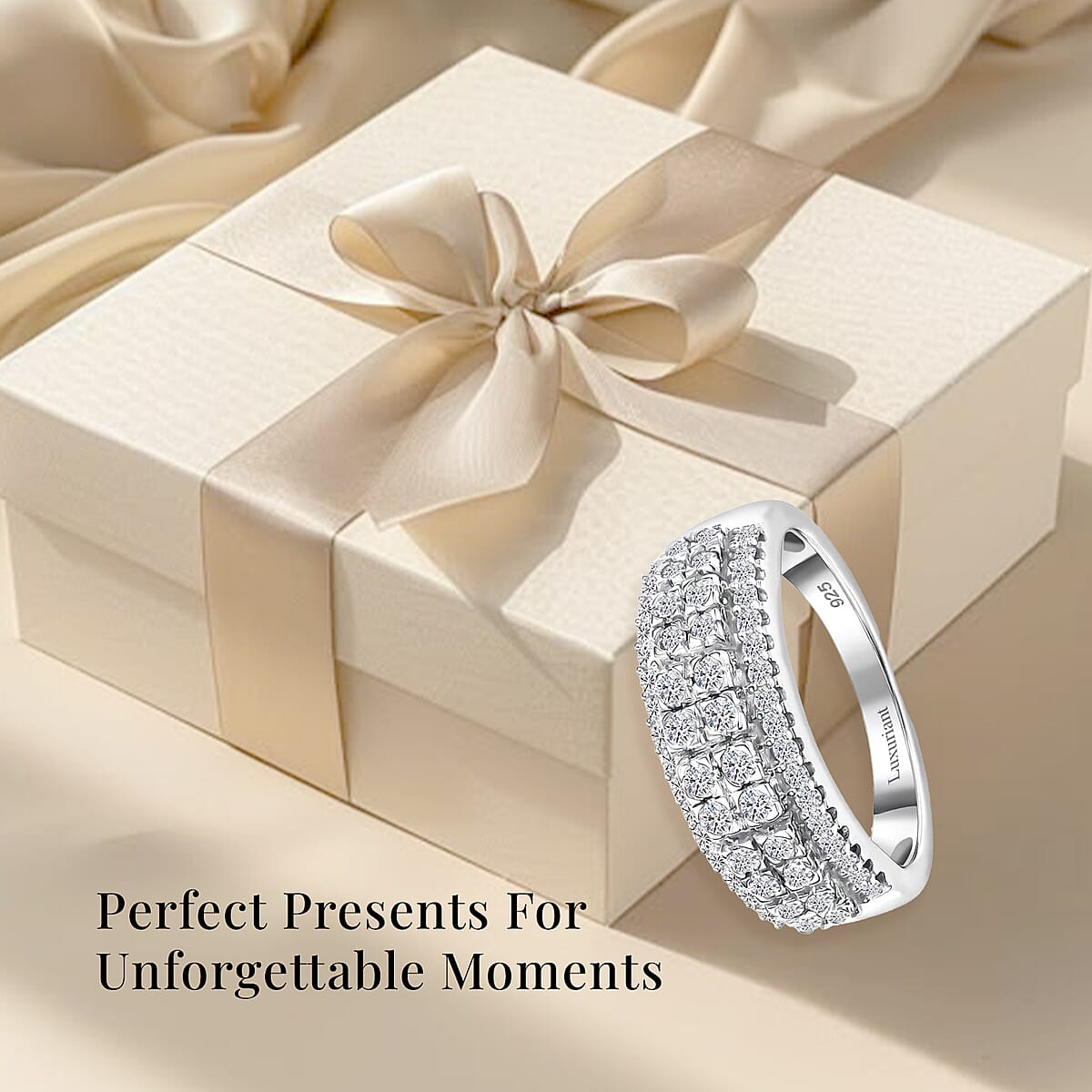 Luxuriant Lab Grown Diamond G-H SI 1.00 ctw Ring in Rhodium Over Sterling Silver (Size 9.0) image number 2